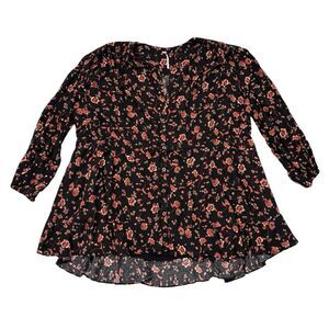 Free People Flower Fields Mini Dress Size Small Black Red Floral Flowy Buttons